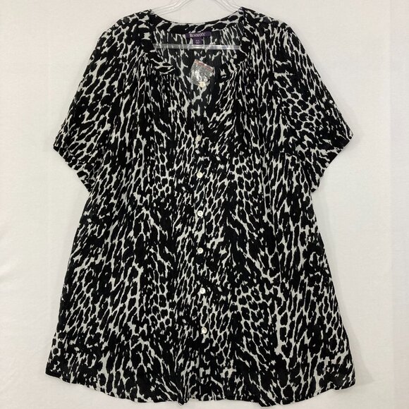 Roaman's Tops - New Roaman's size 22W Black White Abstract Ultra Soft Rayon Button Down Tunic